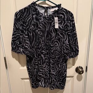 LOFT Black and White Patterned Blouse